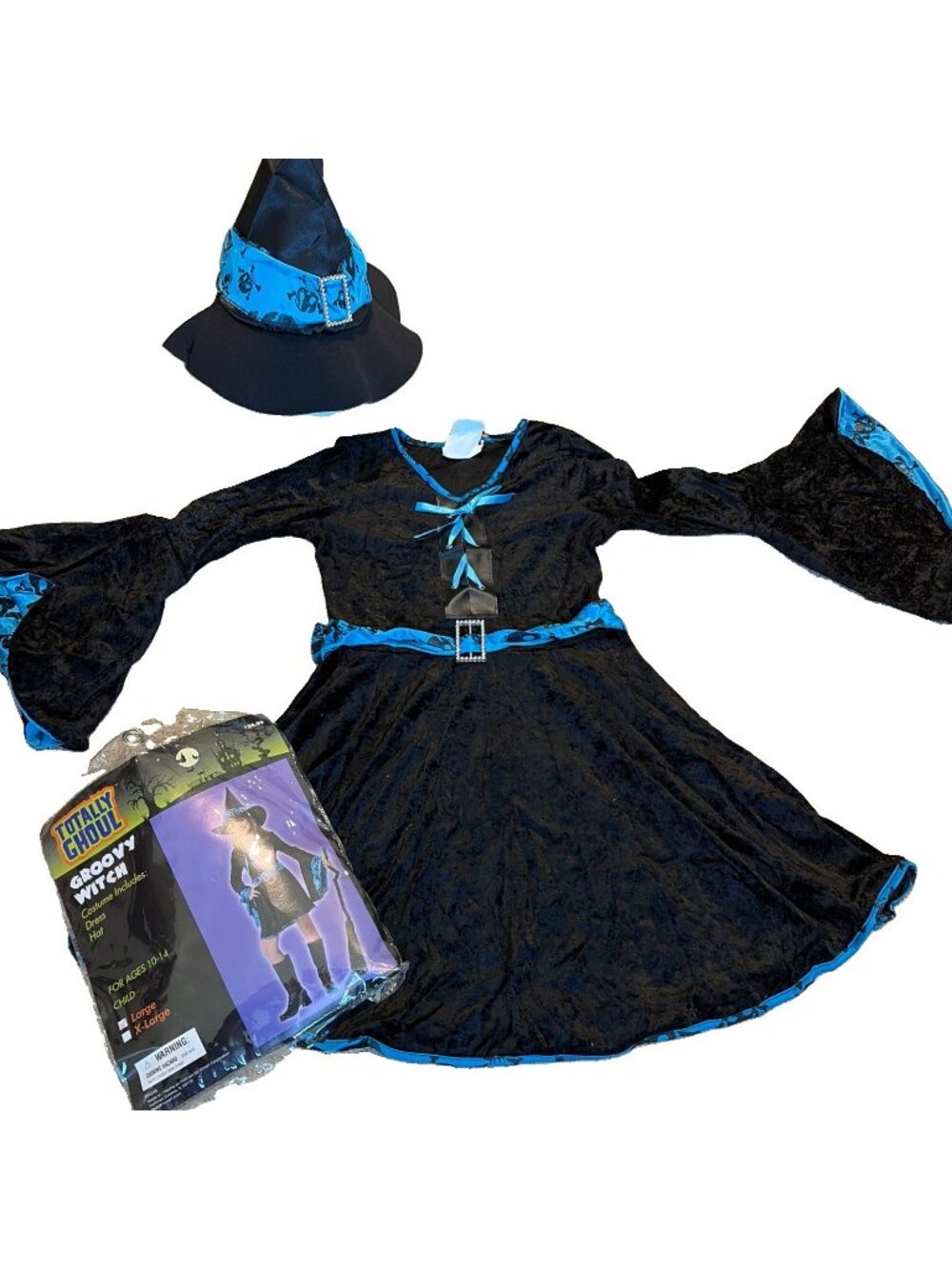 Totally Ghoul Groovy Witch Girl's Costume Child's L Black Burnout Velvet